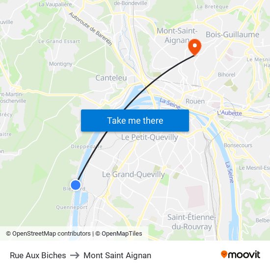 Rue Aux Biches to Mont Saint Aignan map