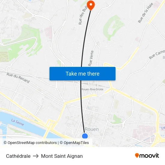 Cathédrale to Mont Saint Aignan map