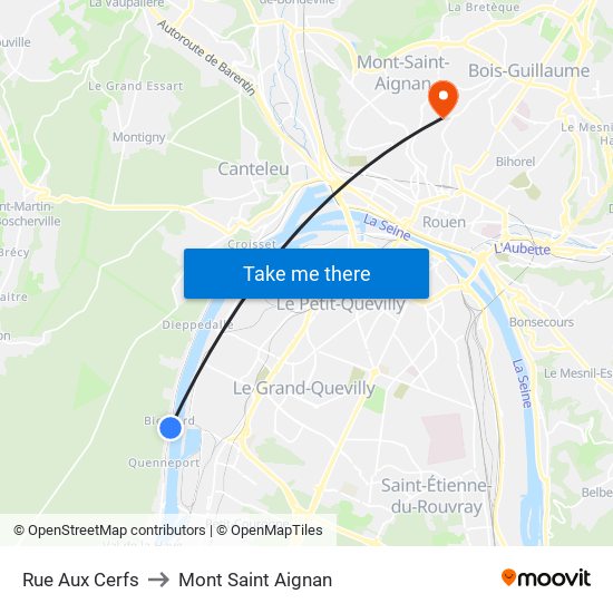 Rue Aux Cerfs to Mont Saint Aignan map