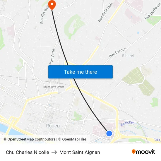 Chu Charles Nicolle to Mont Saint Aignan map