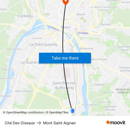 Cité Des Oiseaux to Mont Saint Aignan map