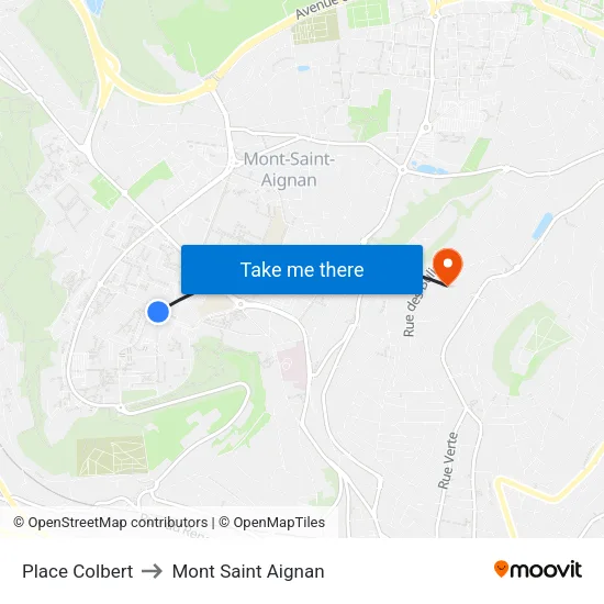 Place Colbert to Mont Saint Aignan map