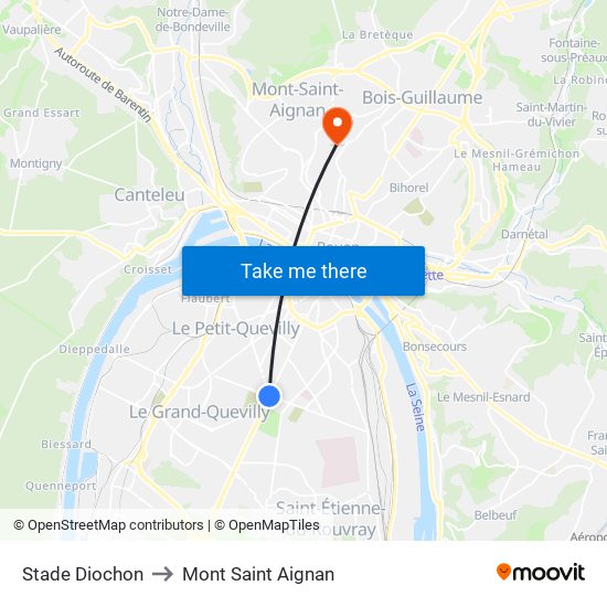 Stade Diochon to Mont Saint Aignan map