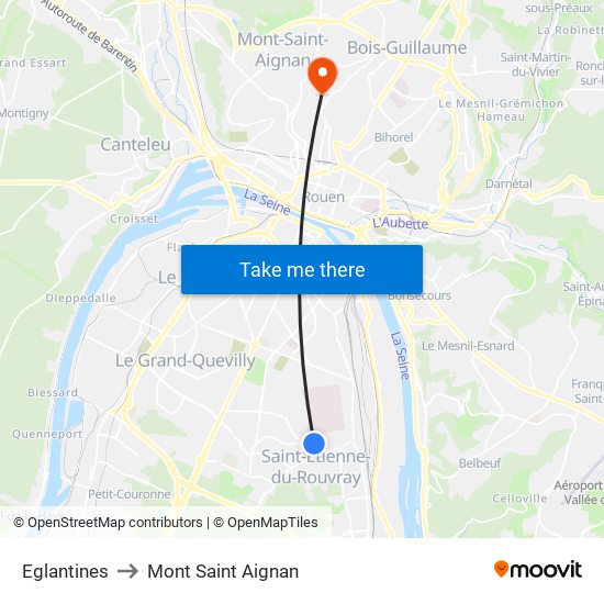 Eglantines to Mont Saint Aignan map