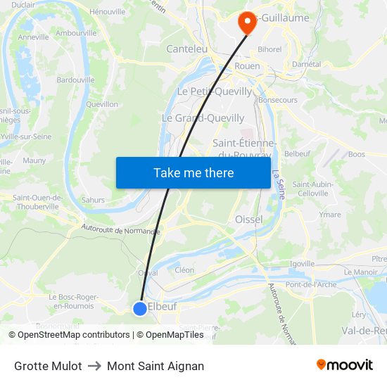 Grotte Mulot to Mont Saint Aignan map