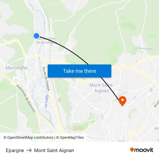 Epargne to Mont Saint Aignan map