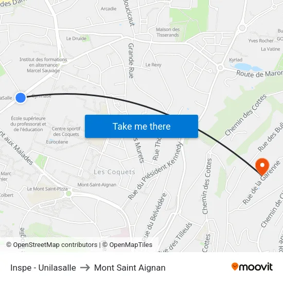 Inspe - Unilasalle to Mont Saint Aignan map