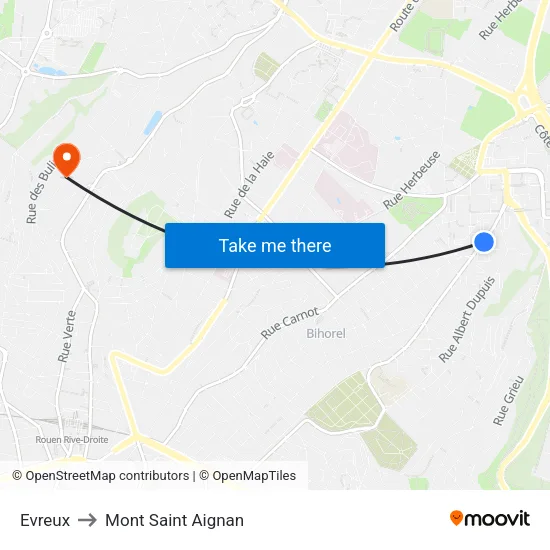 Evreux to Mont Saint Aignan map