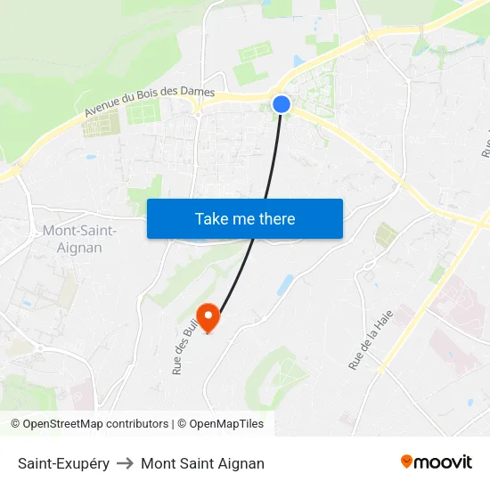 Saint-Exupéry to Mont Saint Aignan map
