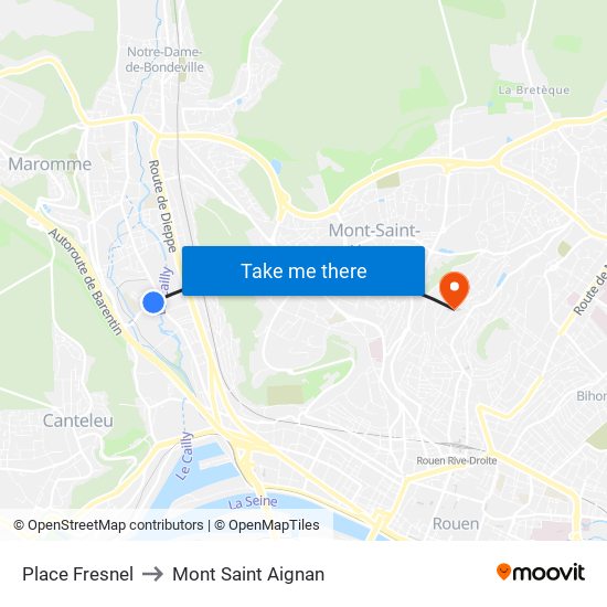 Place Fresnel to Mont Saint Aignan map
