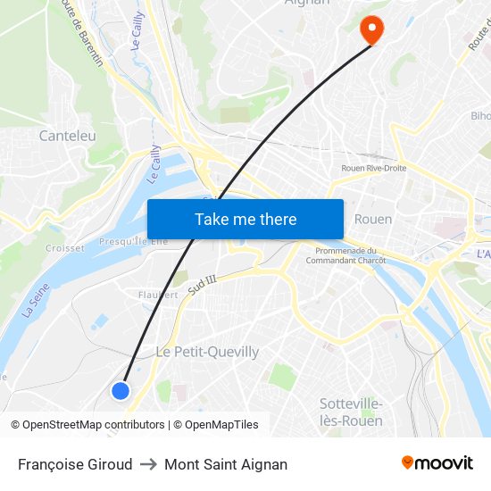 Françoise Giroud to Mont Saint Aignan map