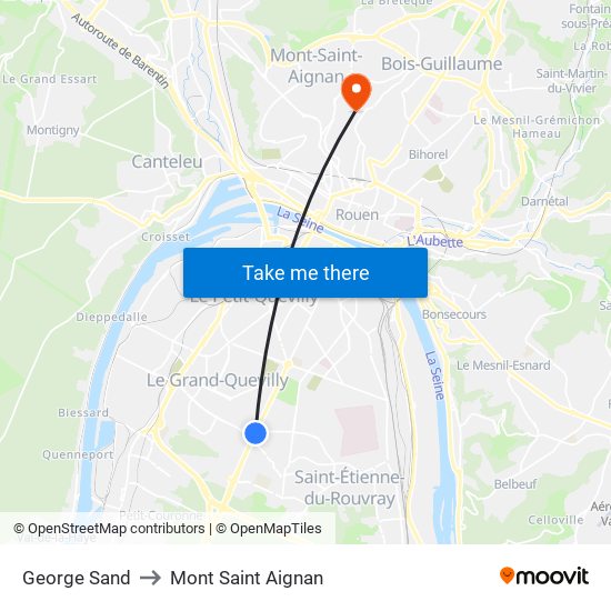 George Sand to Mont Saint Aignan map