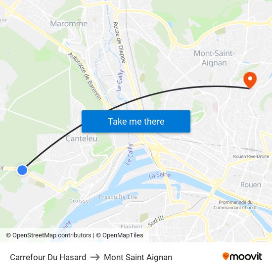Carrefour Du Hasard to Mont Saint Aignan map