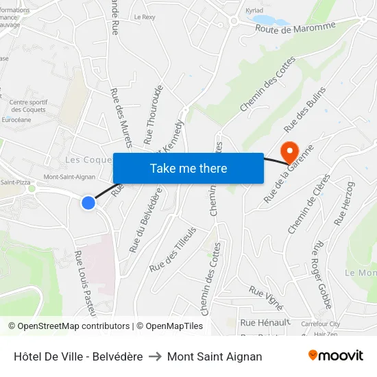 Hôtel De Ville - Belvédère to Mont Saint Aignan map