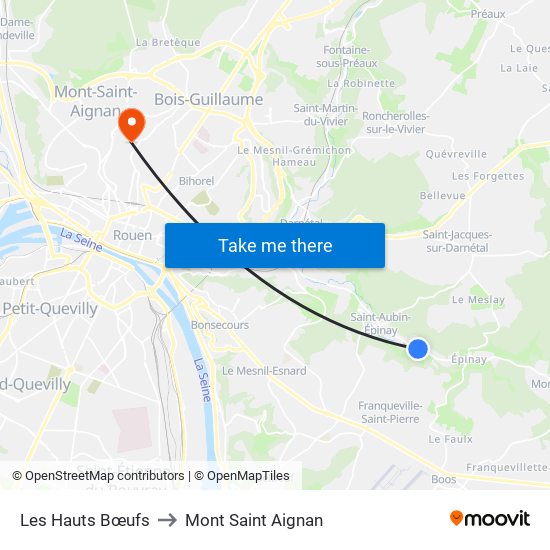 Les Hauts Bœufs to Mont Saint Aignan map