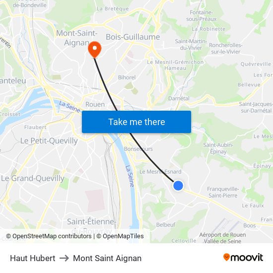 Haut Hubert to Mont Saint Aignan map