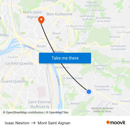 Isaac Newton to Mont Saint Aignan map