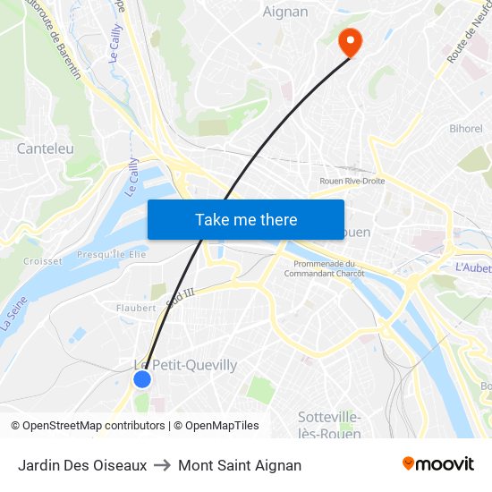 Jardin Des Oiseaux to Mont Saint Aignan map