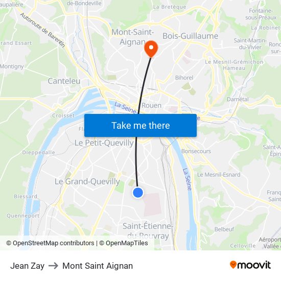 Jean Zay to Mont Saint Aignan map