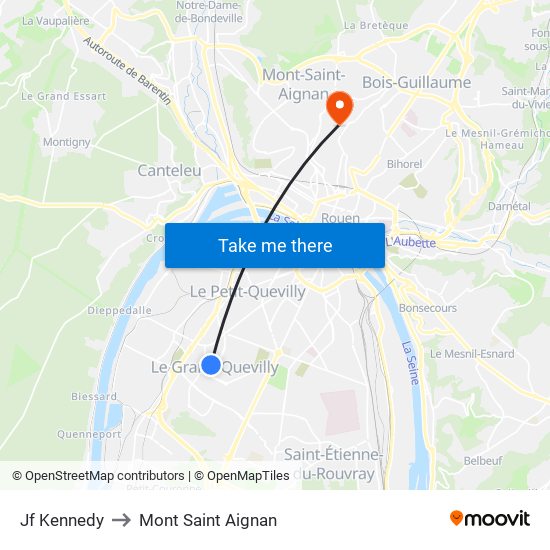 Jf Kennedy to Mont Saint Aignan map