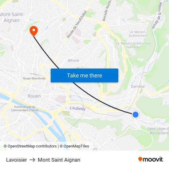 Lavoisier to Mont Saint Aignan map