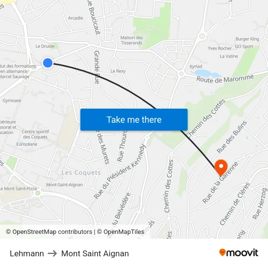 Lehmann to Mont Saint Aignan map