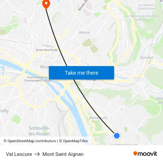 Val Lescure to Mont Saint Aignan map