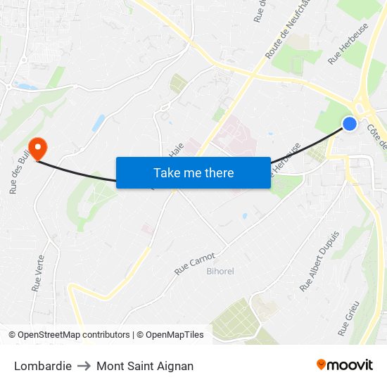 Lombardie to Mont Saint Aignan map