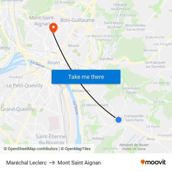 Maréchal Leclerc to Mont Saint Aignan map