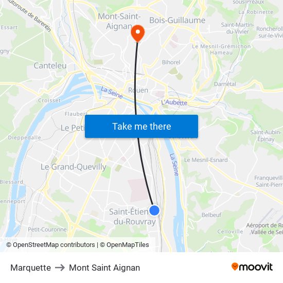 Marquette to Mont Saint Aignan map