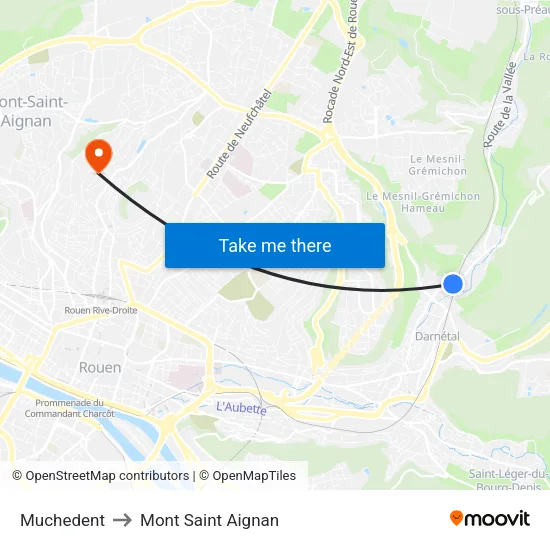 Muchedent to Mont Saint Aignan map