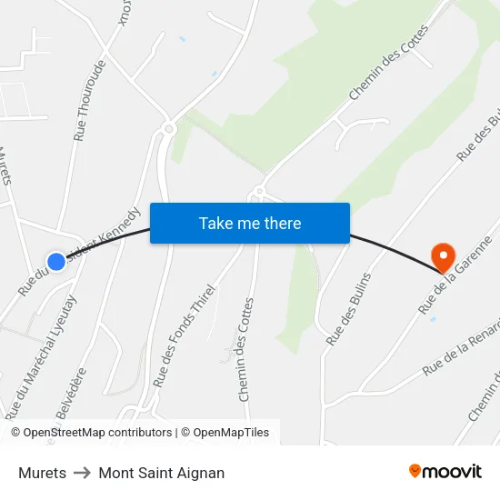 Murets to Mont Saint Aignan map
