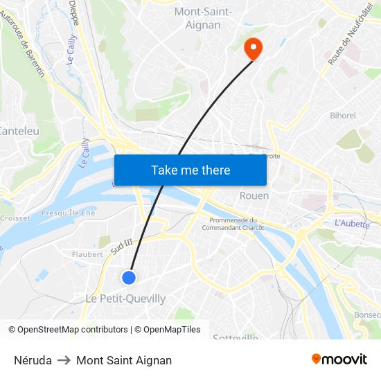 Néruda to Mont Saint Aignan map