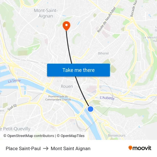 Place Saint-Paul to Mont Saint Aignan map