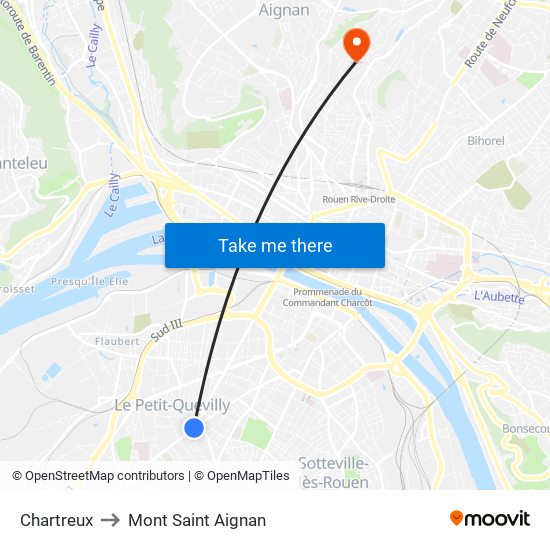 Chartreux to Mont Saint Aignan map