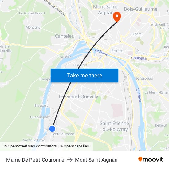 Mairie De Petit-Couronne to Mont Saint Aignan map