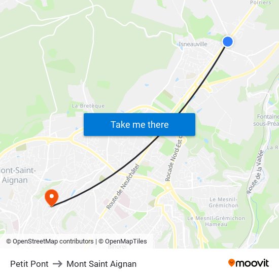 Petit Pont to Mont Saint Aignan map