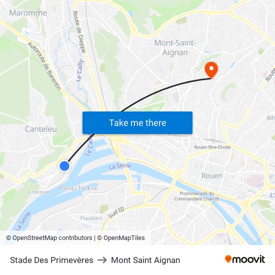 Stade Des Primevères to Mont Saint Aignan map