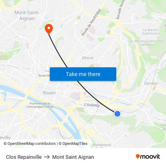 Clos Repainville to Mont Saint Aignan map