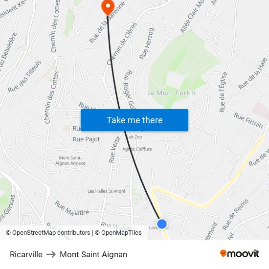 Ricarville to Mont Saint Aignan map