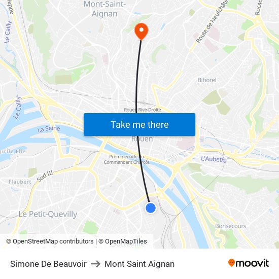 Simone De Beauvoir to Mont Saint Aignan map