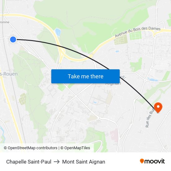 Chapelle Saint-Paul to Mont Saint Aignan map