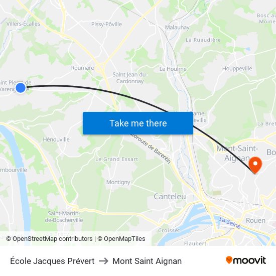 École Jacques Prévert to Mont Saint Aignan map