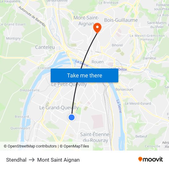 Stendhal to Mont Saint Aignan map