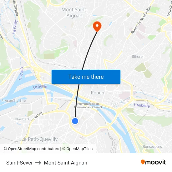 Saint-Sever to Mont Saint Aignan map