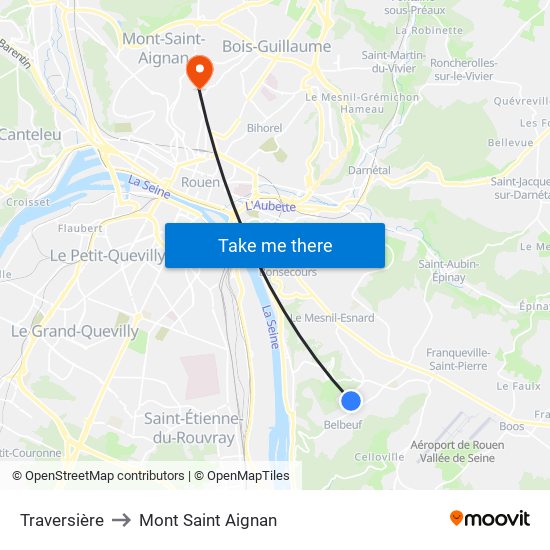 Traversière to Mont Saint Aignan map