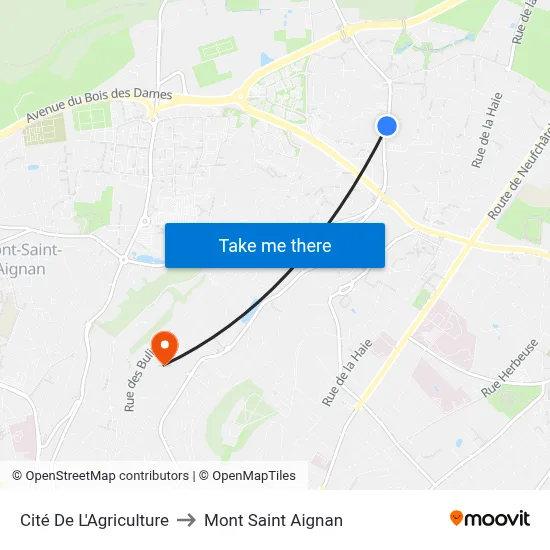 Cité De L'Agriculture to Mont Saint Aignan map
