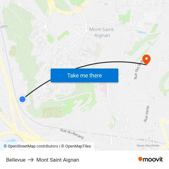 Bellevue to Mont Saint Aignan map