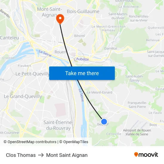 Clos Thomas to Mont Saint Aignan map