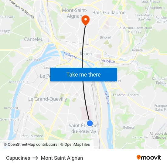 Capucines to Mont Saint Aignan map